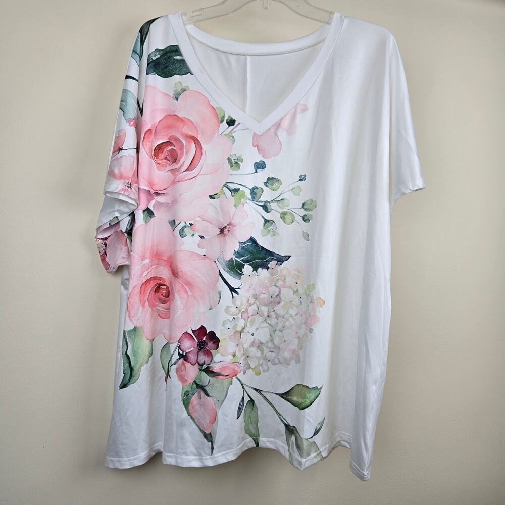Pink Floral Rose 4X T-shirt Top 4XL Silky Soft